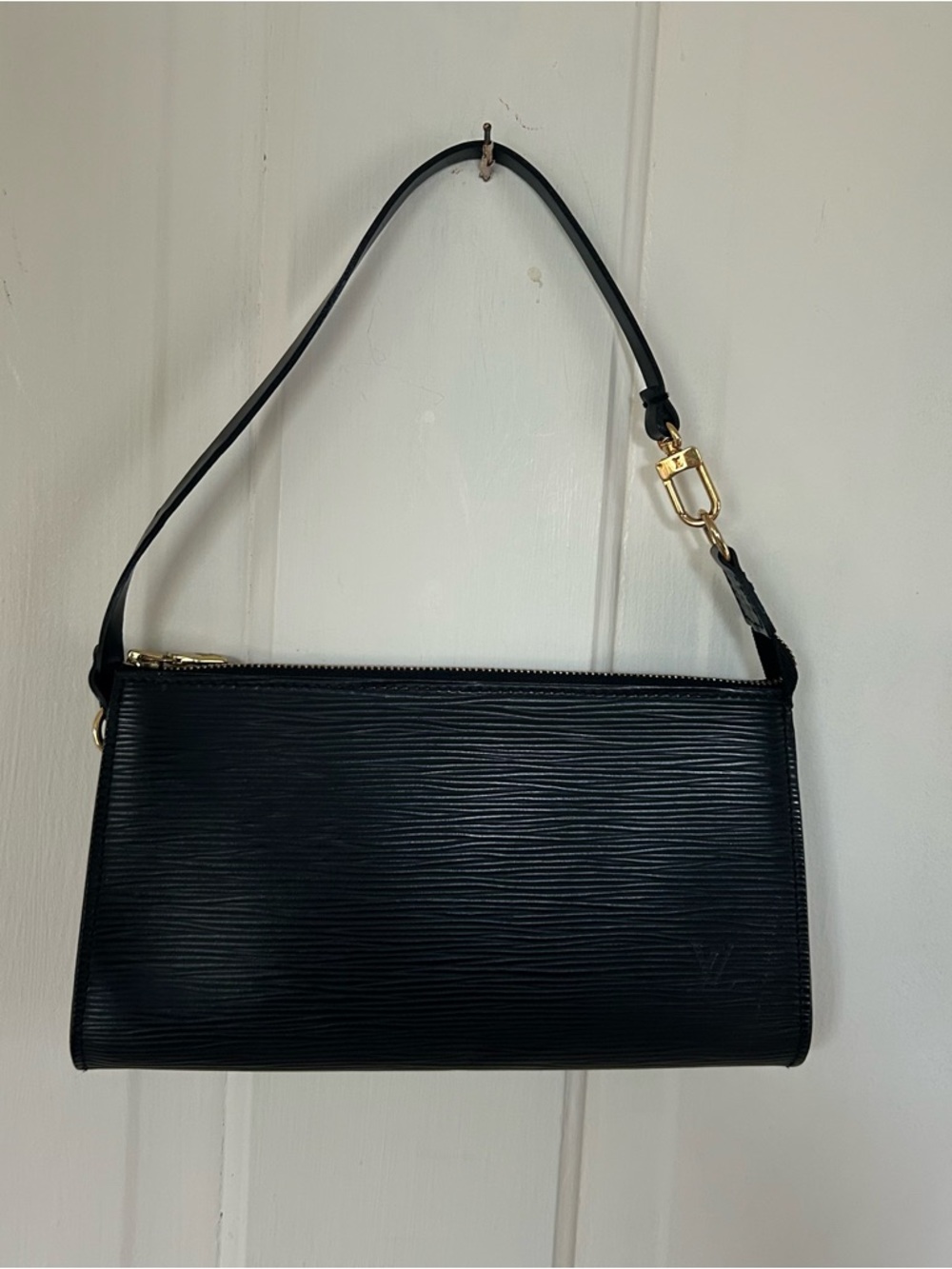 Louis Vuitton Black Epi Leather Pochette with Gold Hardware
